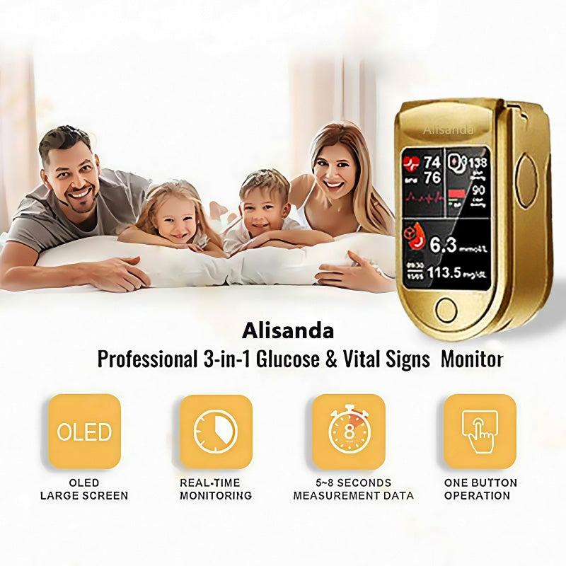 š„ Alisanda⢠3-in-1 Health Monitor Painless Testing - Extremely Fast Readings - Accurate Tracking ā
Blood Glucose ā
Heart Rate ā
Blood Oxygen All in One!
