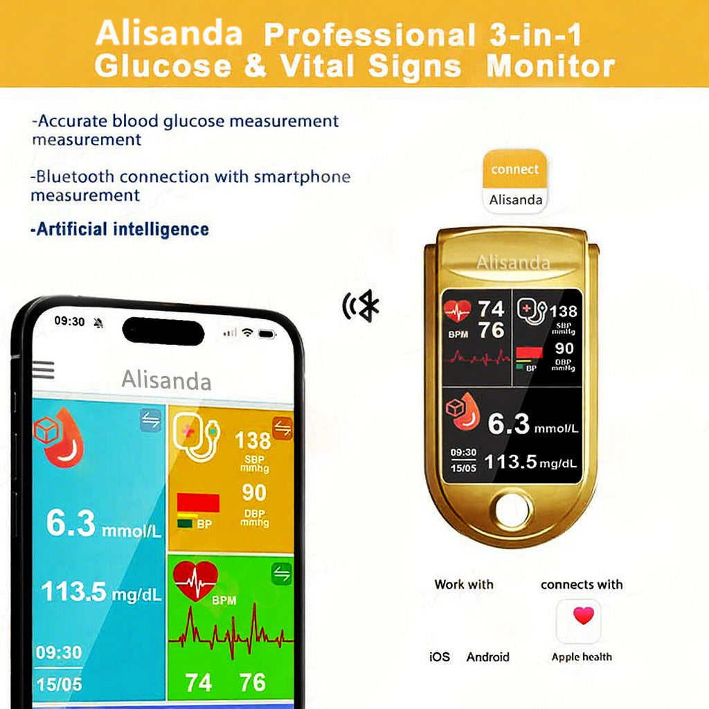 š„ Alisanda⢠3-in-1 Health Monitor Painless Testing - Extremely Fast Readings - Accurate Tracking ā
Blood Glucose ā
Heart Rate ā
Blood Oxygen All in One!