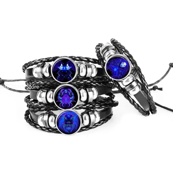 🔥 Constellation Guardian Black Leather Bracelet Adjustable